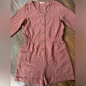 Roolee Steiped Romper Jumper Medium Button Up 3/4 Sleeve
